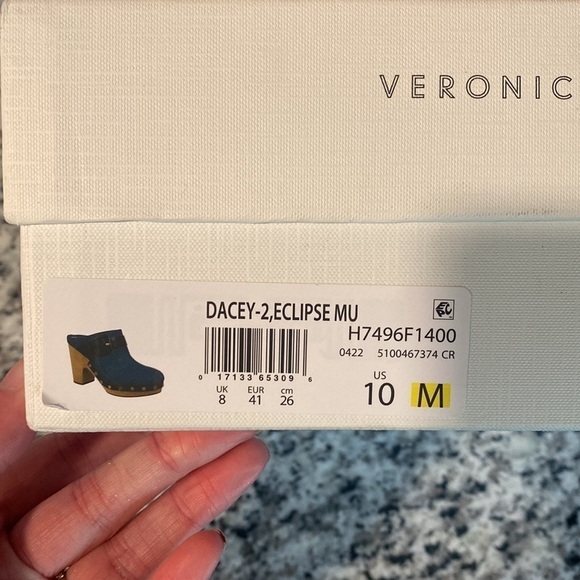 Veronica Beard Dacey Denim Clog wooden heel clogs - Picture 5 of 12